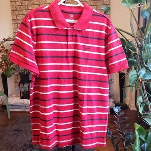 Nike Men's Short Sleeve Striped Red Polo Shirt Top Size XL